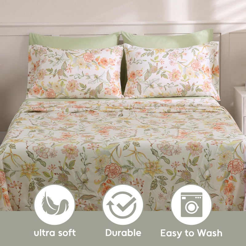 LONAVA Floral Queen Size Bed Sheet Set  6 Piece  Deep Pocket Sage Green Fitted Sheet  Comfy & Breathable Patterned Flat Sheets  100% Brushed Microfiber  Warm Flower Printed - Image 5